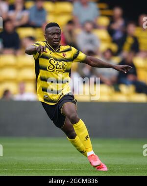 Watford, Großbritannien. Juli 2021. Peter Etebo (Leihgabe von Stoke City) aus Watford während des 2021/22 Pre Season Freundschaftsspiel zwischen Watford und West Bromwich Albion in der Vicarage Road, Watford, England am 24. Juli 2021. Foto von Andy Rowland. Quelle: Prime Media Images/Alamy Live News Stockfoto