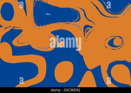 Orangefarbener und blauer dynamischer Hintergrund. Abstrakter Vektor.Digitaler Kurvenentwurf. Digitale 2D-Darstellung. Stock Vektor