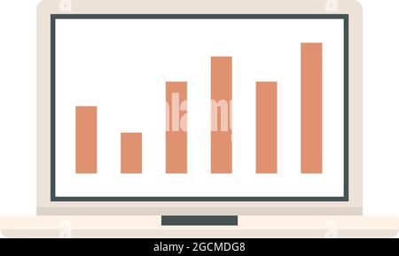 Symbol für die Konvertierungsrate des Laptops. Flache Darstellung des Graphen für die Umrechnungsrate eines Laptops, Vektorsymbol auf weißem Hintergrund isoliert Stock Vektor