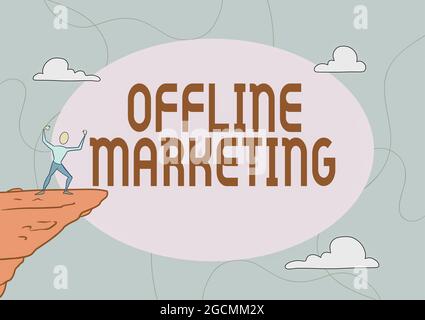 Text mit Inspiration Offline Marketing. Geschäftskonzept Werbestrategie außerhalb des Internets veröffentlicht Athletic man Illustration Berg Stockfoto