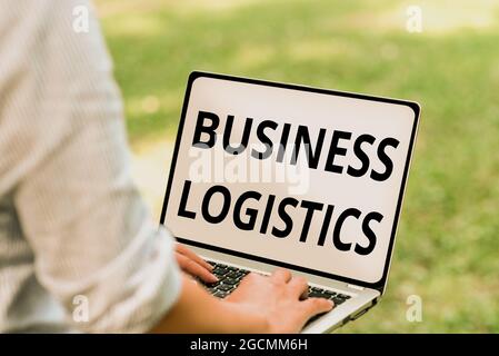 Handschrift Text Business Logistics. Konzeptionelles Foto zur Materialbeschaffung und -Verwaltung Online-Jobs und zur Remote-Verbindung Stockfoto