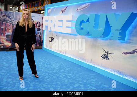 Jodie Comer bei der Ankunft am Cineworld Leicester Square im Zentrum von London zur Premiere von Free Guy. Bilddatum: Montag, 9. August 2021. Stockfoto