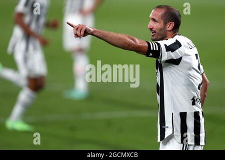 Giorgio Chiellini von Juventus FC zeigt sich während des Joan Gamper Trophy-Spiels zwischen FC Barcelona und Juventus FC. FC Barcelona gewinnt 3-0 gegen FC Juventus. Stockfoto