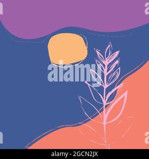 Vektorgrafik mit Farben im Boho-Stil. Abstrakte Aquarell geometrischen Formen der Balance, Pflanzen, Natur, Sonne, Mond. Design für Cover, Social Stock Vektor