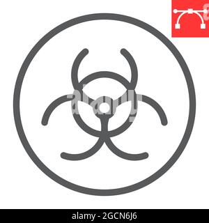 Biohazard-Liniensymbol, Biohazard-Symbol und Ökologie, Vektorsymbol für giftigen Abfall, Vektorgrafiken, bearbeitbares Konturumrisszeichen, eps 10. Stock Vektor