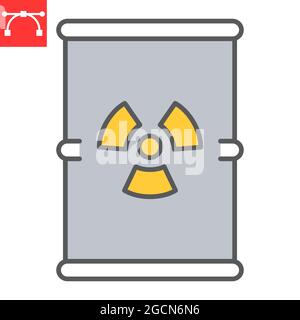 Fass mit Farbliniensymbol für radioaktive Abfälle, Recycling und Ökologie, Vektorsymbol für chemische Abfälle, Vektorgrafiken, bearbeitbare Kontur gefüllt Umrisszeichen Stock Vektor