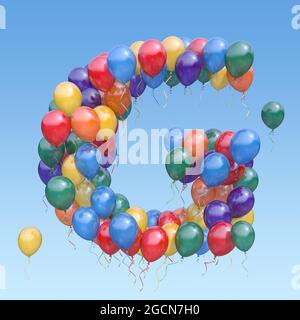 Buchstabe G von Ballons am Himmel. Textbrief für Feiertag, Geburtstag, Feier. 3d-Illustration Stockfoto