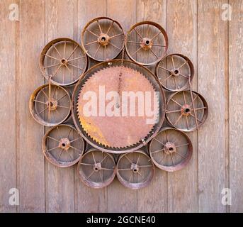 Metallskulptur, Dahmen Barn, Uniontown, Palouse, Staat Washington, USA. Stockfoto