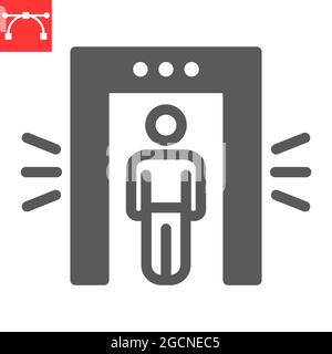 Metalldetektor Glyphen-Symbol, Sicherheit und Flughafen, Sicherheitskontrolle Vektor-Symbol, Vektorgrafiken, editierbare Kontur solid-Zeichen, eps 10 Stock Vektor