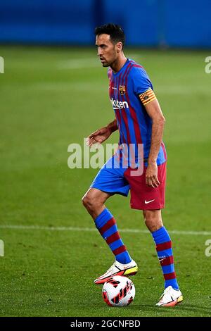 Sant Joan Despi, Spanien. 08. August 2021. Sergio Busquets vom FC Barcelona in Aktion beim Freundschaftsspiel des FC Barcelona vor der Saison zwischen dem FC Barcelona und dem FC Juventus. FC Barcelona gewann 3-0 gegen den FC Juventus. Kredit: Nicolò Campo/Alamy Live Nachrichten Stockfoto