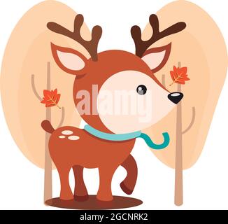 Kawaii Karikatur von einem Hirsch Herbstsaison Stock Vektor
