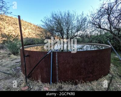 Regenwassertank auf dem Arizona Trail, Arizona, USA Stockfoto