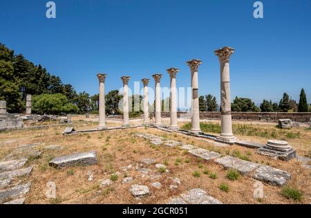 Römische Säulen, Ruinen des römischen Heiltempels Asklepieion, Kos, Dodekanes, Griechenland Stockfoto