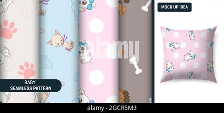 Niedliche Cartoon-Hunde und -Katzen, Haustier-Doodle-Set, nahtlose Mustersammlung Stock Vektor