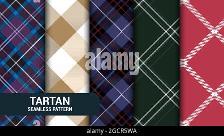 Set mit 5 klassischen karierten Tartan nahtlose Textur Illustration Stock Vektor