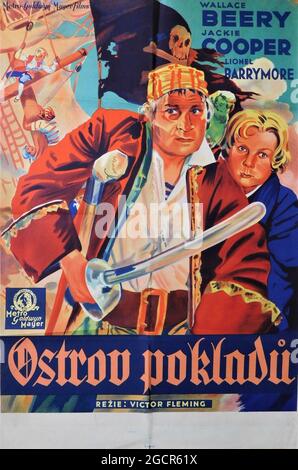 Originalveröffentlichung Tschechoslowakisches Plakat für WALLACE BEERY so lang John Silver und JACKIE COOPER wie Jim Hawkins in TREASURE ISLAND 1934 Regisseur VICTOR FLIEMING Roman Robert Louis Stevenson Drehbuch John Lee Mahin Metro Goldwyn Mayer Stockfoto