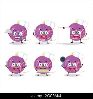 Cartoon-Charakter der weihnachtsbeleuchtung lila mit verschiedenen Chef Emoticons. Vektorgrafik Stock Vektor