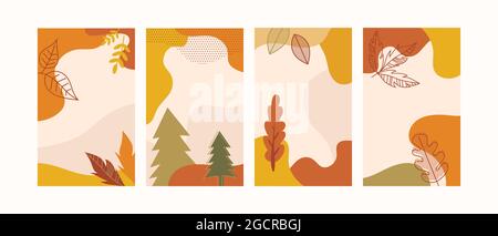 Herbstlandschaften, vertikale Banner und Wallpaper für Social-Media-Geschichten. Vektor-Illustration im flachen einfachen Stil - Design-Vorlagen mit Platz für Stock Vektor