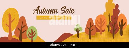 Herbstlandschaften, Banner und Wallpaper für Social-Media-Geschichten und die Verkaufssaison. Vektor-Illustration im flachen einfachen Stil - Design-Vorlagen mit Stock Vektor
