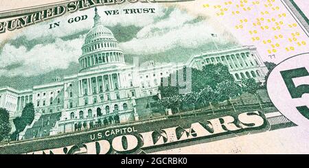 Makroaufnahme einer 50-Dollar-Banknote. Nahaufnahme einer 50-Dollar-Note. DER US-Dollar ist die Weltwährung. Porträt von Ulysses Grant auf dem Fr. Stockfoto