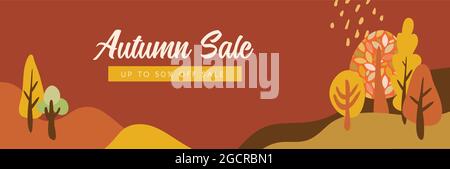 Herbstlandschaften, Banner und Wallpaper für Social-Media-Geschichten und die Verkaufssaison. Vektor-Illustration im flachen einfachen Stil - Design-Vorlagen mit Stock Vektor