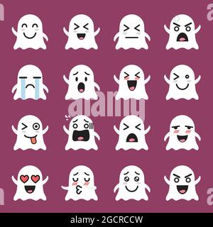 Gespenst-Emoji-Emoticon-Set. Lustige Cartoon-Emoticons Stock Vektor