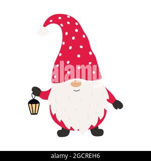 Niedlicher weihnachtsknome mit Laterne. Vektorgrafik. Stock Vektor
