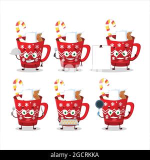 Cartoon-Charakter von heißer Schokolade mit Lebkuchen mit verschiedenen Chef-Emoticons. Vektorgrafik Stock Vektor
