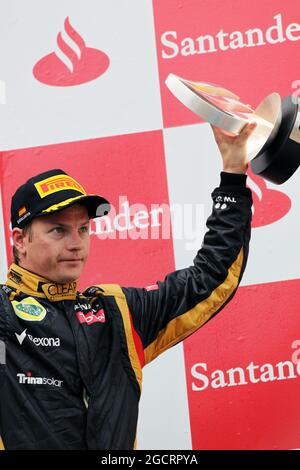 Kimi Räikkönen (FIN) Lotus F1 Team feiert seinen dritten Platz auf dem Podium. Großer Preis von Spanien, Sonntag, 13. Mai 2012. Barcelona, Spanien. Stockfoto