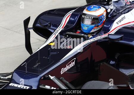 Valtteri Bottas (FIN) Williams FW34 Dritter Fahrer in der Box. Formel-1-Test für junge Fahrer, Freitag, 13. Juli 2012. Silverstone, England. Stockfoto