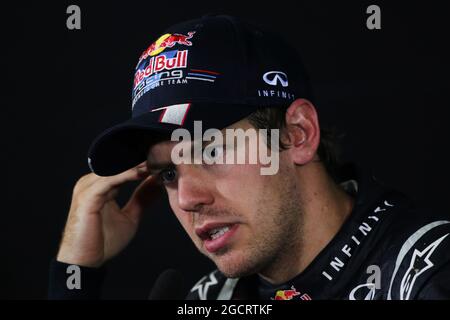 Sebastian Vettel (GER) Red Bull Racingi bei der FIA-Pressekonferenz. Großer Preis von Deutschland, Sonntag, 22. Juli 2012. Hockenheim, Deutschland. Stockfoto