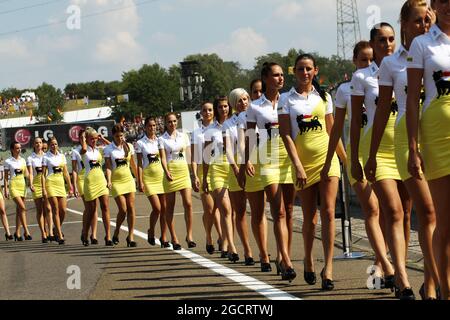 Grid-Mädchen. Großer Preis von Ungarn, Samstag, 28. Juli 2012. Budapest, Ungarn. Stockfoto
