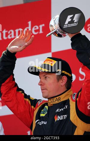 Kimi Räikkönen (FIN) Lotus F1 Team feiert seinen zweiten Platz auf dem Podium. Großer Preis von Spanien, Sonntag, 12. Mai 2013. Barcelona, Spanien. Stockfoto