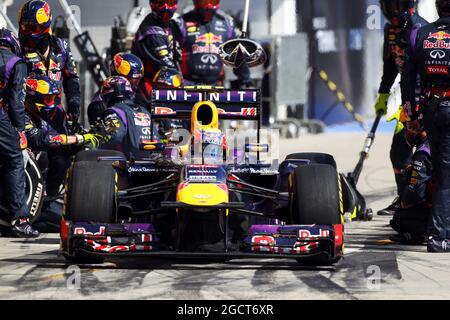 Mark Webber (AUS) Red Bull Racing RB9 macht einen Boxenstopp. Großer Preis von Ungarn, Sonntag, 28. Juli 2013. Budapest, Ungarn. Stockfoto