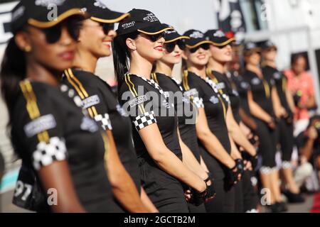 Grid-Mädchen. Abu Dhabi Grand Prix, Sonntag, 3. November 2013. Yas Marina Circuit, Abu Dhabi, VAE. Stockfoto