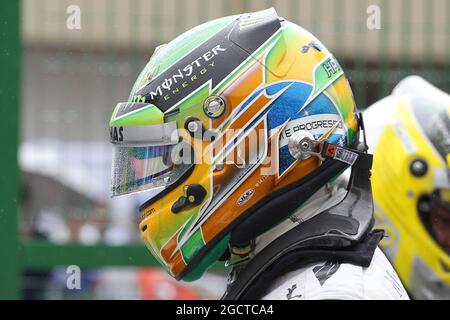 Der Helm von Lewis Hamilton (GBR) Mercedes AMG F1. Großer Preis von Brasilien, Samstag, 23. November 2012. Sao Paulo, Brasilien. Stockfoto