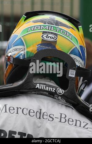 Der Helm von Lewis Hamilton (GBR) Mercedes AMG F1. Großer Preis von Brasilien, Samstag, 23. November 2012. Sao Paulo, Brasilien. Stockfoto