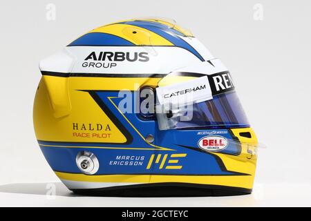 Der Helm von Marcus Ericsson (SWE) Caterham. Großer Preis von Australien, Donnerstag, 13. März 2014. Albert Park, Melbourne, Australien. Stockfoto