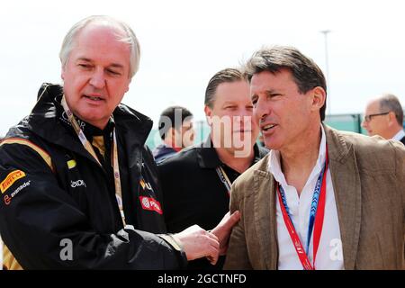 Lord Sebastian Coe (GBR) (rechts). Großer Preis von Großbritannien, Sonntag, 6. Juli 2014. Silverstone, England. Stockfoto