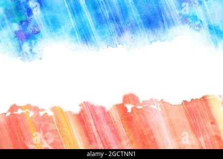 Pastellfarbe blau und rot Himmel, natürliche Grunge Aquarellfarbe Hintergrund, Illustration, abstrakte Kunst Stockfoto