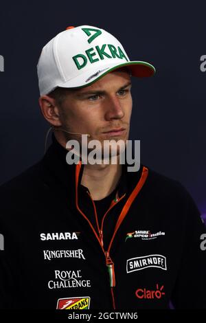 Nico Hulkenberg (GER) Sahara Force India F1 bei der FIA-Pressekonferenz. Großer Preis von Japan, Donnerstag, 2. Oktober 2014. Suzuka, Japan. Stockfoto