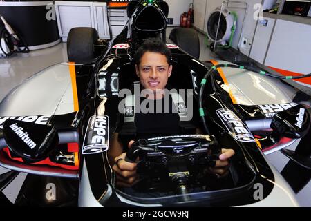 Javier Hernandez (MEX) Manchester Utd Fußballspieler mit dem Sahara Force India F1 Team. Großer Preis von Kanada, Sonntag, 7. Juni 2015. Montreal, Kanada. Stockfoto