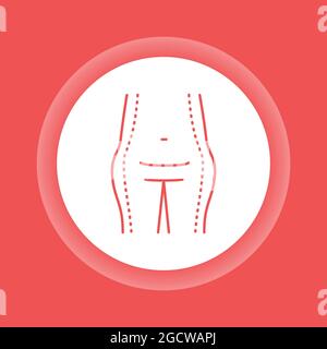 Symbol für abdominoplastige Farbschaltfläche. Plastische Körperchirurgie. Isoliertes Vektorelement. Skizzieren Sie das Piktogramm für Webseite, mobile App, Promo. Stock Vektor