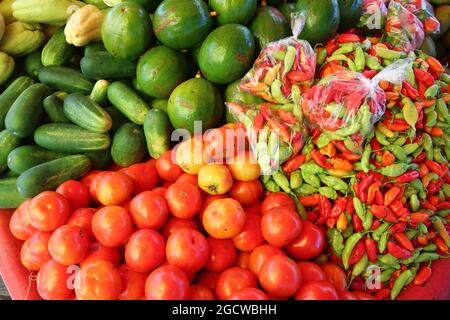 Gemüsemarkt von Guadeloupe in Pointe a Pitre, der größten Stadt von Guadeloupe. Stockfoto