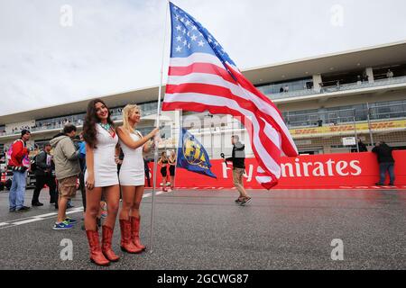 Grid-Mädchen. Großer Preis der Vereinigten Staaten, Sonntag, 25. November 2015. Circuit of the Americas, Austin, Texas, USA. Stockfoto
