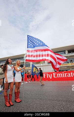 Grid-Mädchen. Großer Preis der Vereinigten Staaten, Sonntag, 25. November 2015. Circuit of the Americas, Austin, Texas, USA. Stockfoto