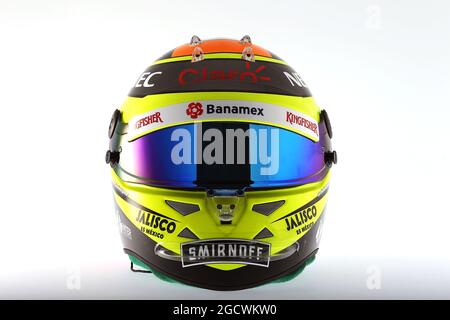 Der Helm von Sergio Perez (MEX) Sahara Force India F1. Formel-1-Tests, Tag 3, Donnerstag, 3. März 2016. Barcelona, Spanien. Stockfoto