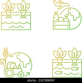Lineare Vektorsymbole für den ökologischen Landbau mit Gradienten eingestellt Stock Vektor