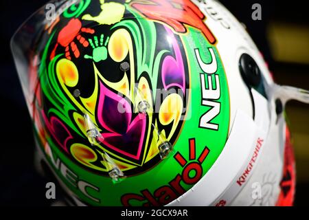 Der Helm von Sergio Perez (MEX) Sahara Force India F1. Großer Preis von Mexiko, Sonntag, 31. Oktober 2016. Mexiko-Stadt, Mexiko. Stockfoto