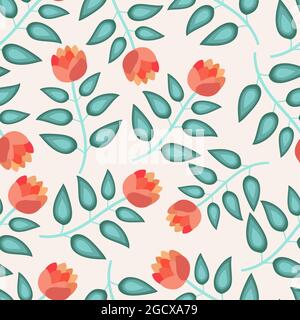 Dekorativ trendy Vektor nahtlose florale ditsy Muster-Design. Sich wiederholende blühende Blüten und Blattstruktur. Hintergrund für Druck und Textil Stock Vektor